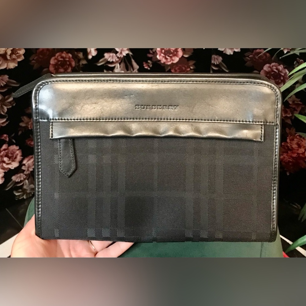 AUTHENTIC Burberry Black Canvas And Leather Zip Clutch